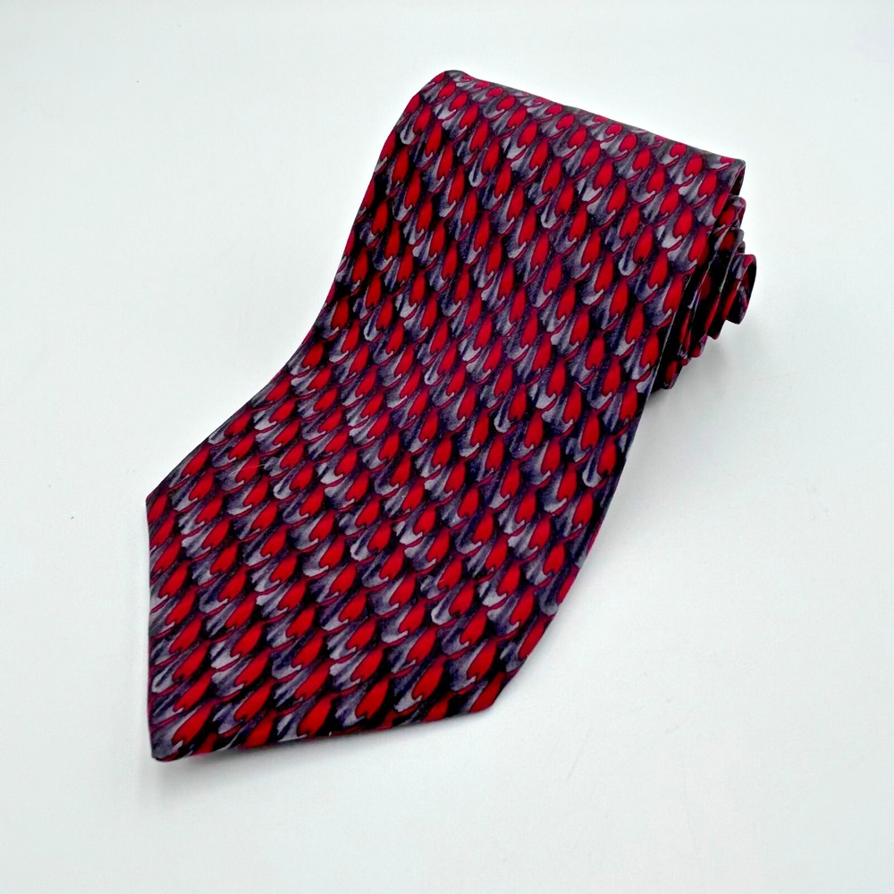 Christopher Reeve, Michael Ciravolo Collection One 100% Silk Tie Geo Maroon Gray